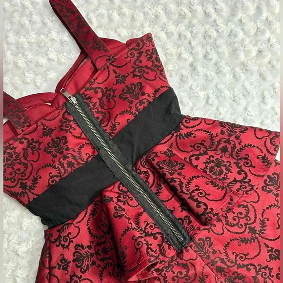 Material Girl Women’s Juniors Red Mini Pencil Scroll Print Dress - Picture 4 of 12